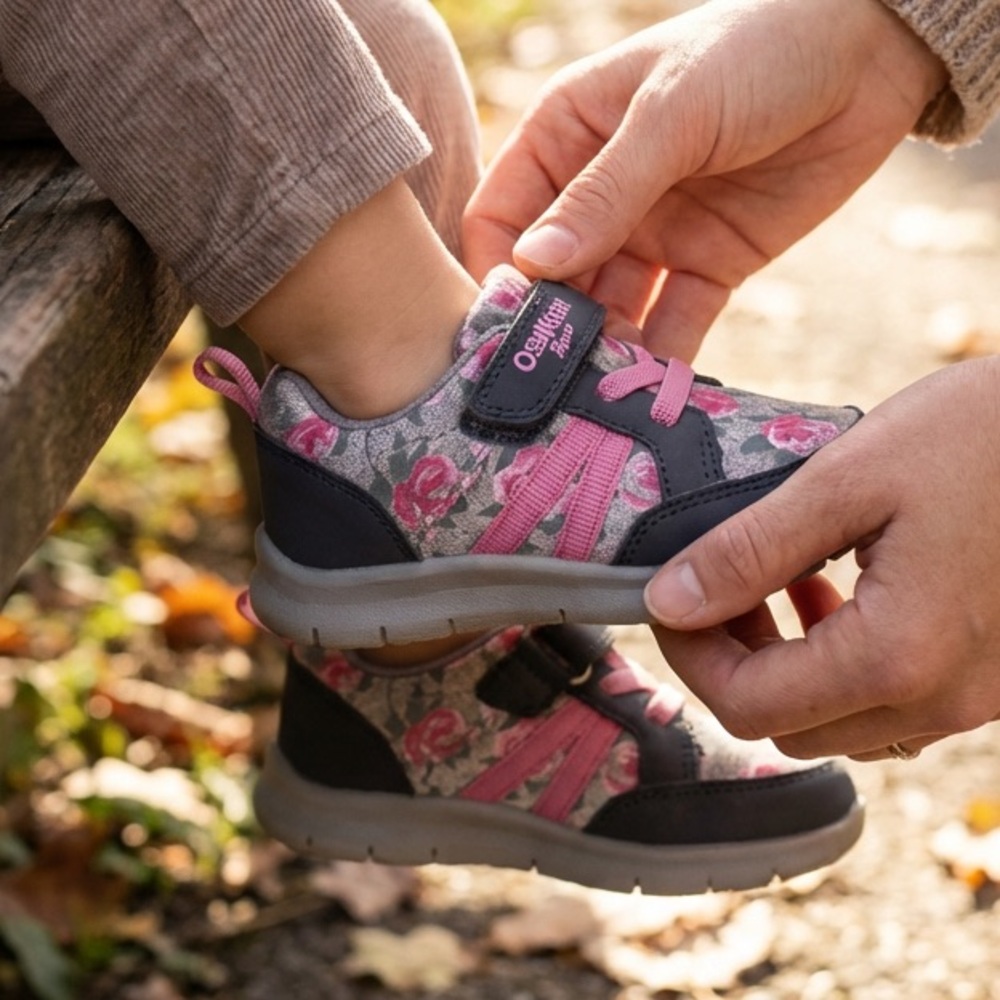 OshKosh Baby Girl Pink Flower Sneakers Size 4 Toddler Shoes Floral